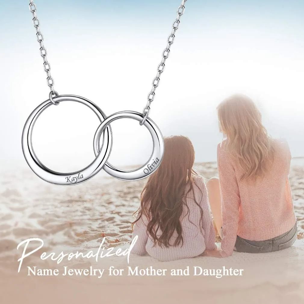Custom4U 925 Sterling Silver Interlocking Infinity 2/3 Circles Necklaces Customized Mother Daughter Necklace/Generations Necklace,Sister Gifts/Grandma Gifts