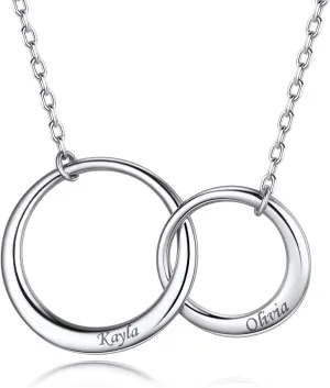 Custom4U 925 Sterling Silver Interlocking Infinity 2/3 Circles Necklaces Customized Mother Daughter Necklace/Generations Necklace,Sister Gifts/Grandma Gifts