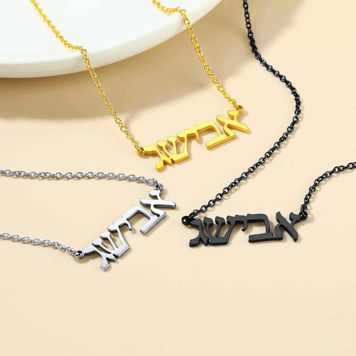 Custom4U Hebrew Name Necklace Personalized,Custom Jewish Name Stainless Steel/925 Sterling Silver, Engraving Israel Jewelry Gift for Women (Gift Box)