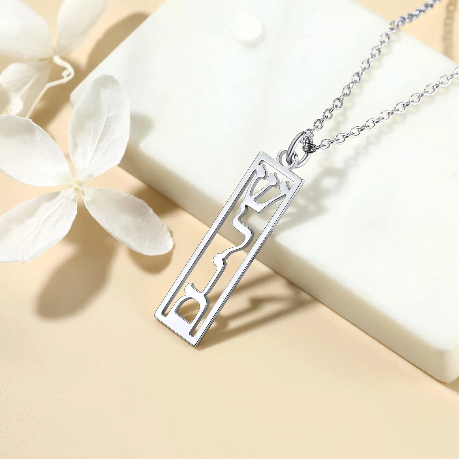 Custom4U Hebrew Name Necklace Personalized,Custom Jewish Name Stainless Steel/925 Sterling Silver, Engraving Israel Jewelry Gift for Women (Gift Box)