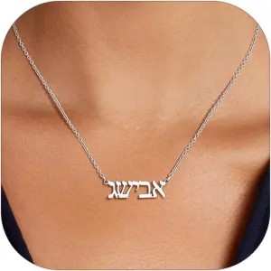 Custom4U Hebrew Name Necklace Personalized,Custom Jewish Name Stainless Steel/925 Sterling Silver, Engraving Israel Jewelry Gift for Women (Gift Box)