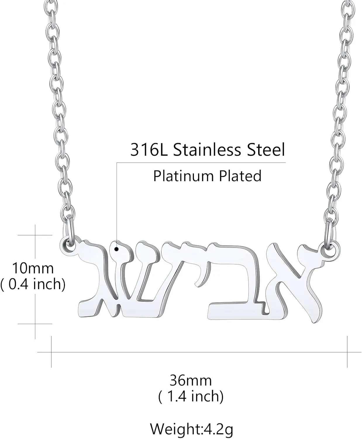 Custom4U Hebrew Name Necklace Personalized,Custom Jewish Name Stainless Steel/925 Sterling Silver, Engraving Israel Jewelry Gift for Women (Gift Box)