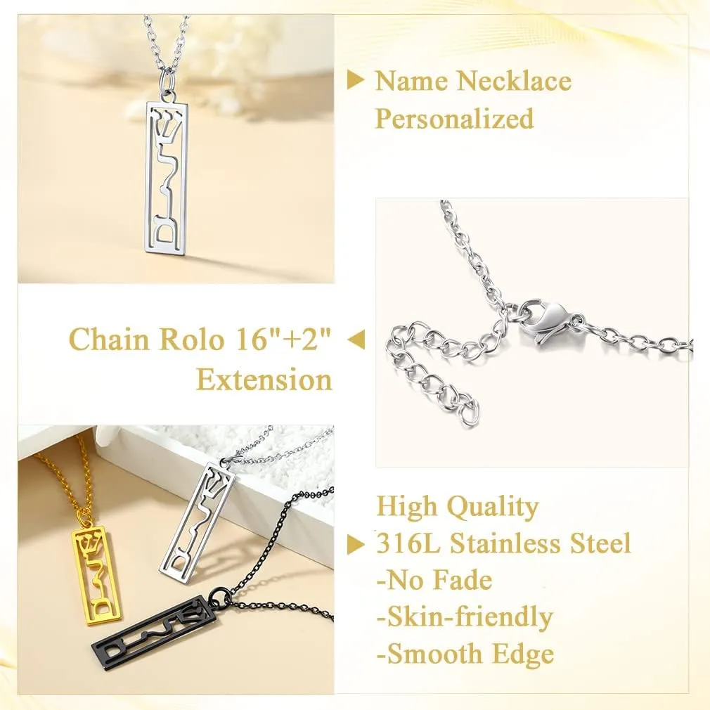 Custom4U Hebrew Name Necklace Personalized,Custom Jewish Name Stainless Steel/925 Sterling Silver, Engraving Israel Jewelry Gift for Women (Gift Box)