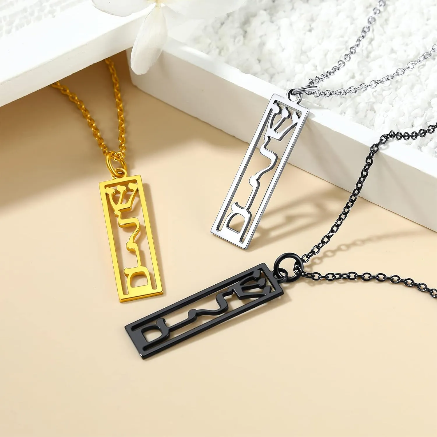 Custom4U Hebrew Name Necklace Personalized,Custom Jewish Name Stainless Steel/925 Sterling Silver, Engraving Israel Jewelry Gift for Women (Gift Box)