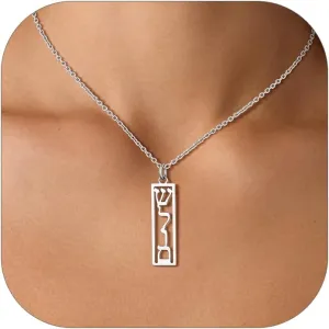 Custom4U Hebrew Name Necklace Personalized,Custom Jewish Name Stainless Steel/925 Sterling Silver, Engraving Israel Jewelry Gift for Women (Gift Box)