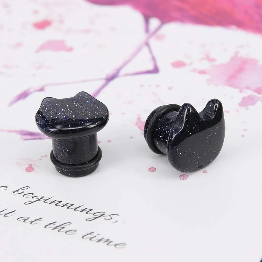 Cute Cat Natural Organic Stone Ear Plug Single Flare Ear Tunnel Gauge Stretcher Ear Expander Piercing 2g-5/8