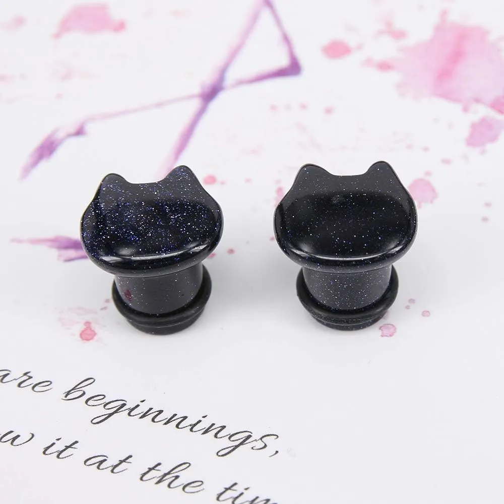 Cute Cat Natural Organic Stone Ear Plug Single Flare Ear Tunnel Gauge Stretcher Ear Expander Piercing 2g-5/8