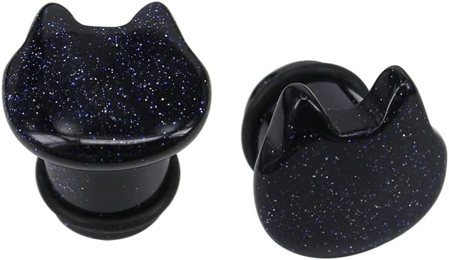 Cute Cat Natural Organic Stone Ear Plug Single Flare Ear Tunnel Gauge Stretcher Ear Expander Piercing 2g-5/8