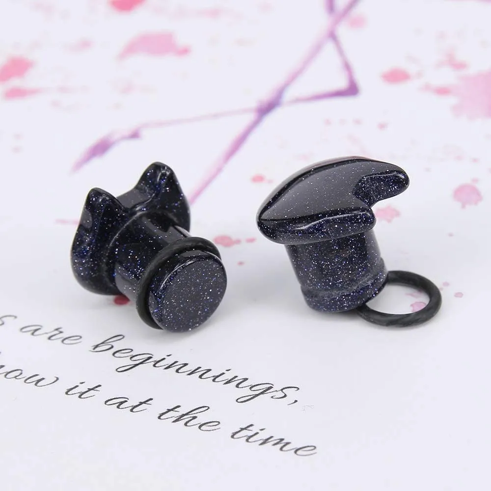 Cute Cat Natural Organic Stone Ear Plug Single Flare Ear Tunnel Gauge Stretcher Ear Expander Piercing 2g-5/8