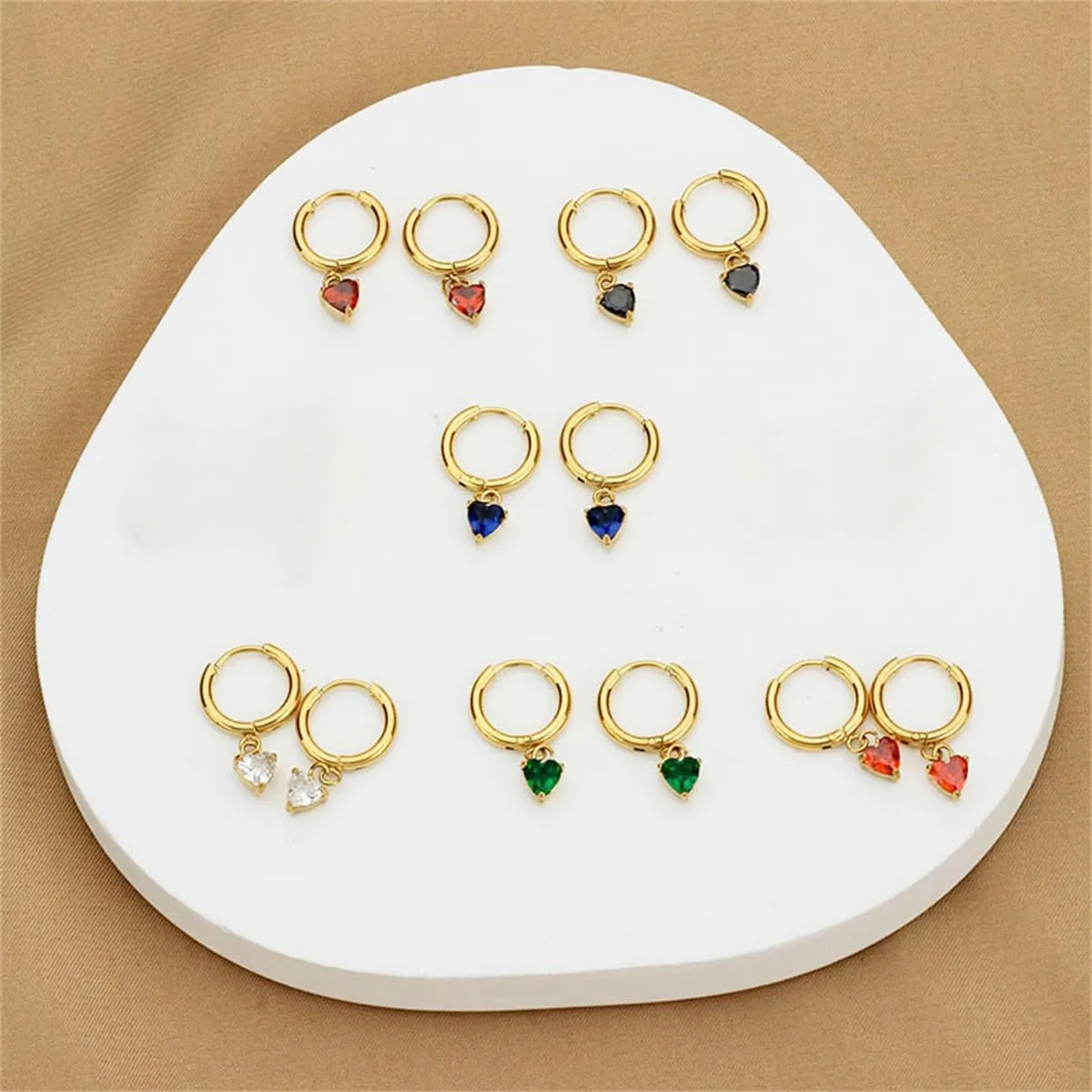 Cute CZ Heart Dangle Hoop Earrings for Women Gold Plated Titanium steel Small Love Shaped Dangling Hoops Colorful Rhinestone Drop Earring Chic Jewelry