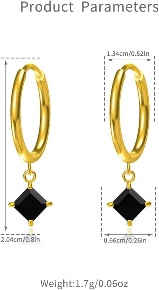 Cute CZ Square Dangle Hoop Earrings for Women Gold Plated Titanium steel Small Geometric Dangling Hoops Colorful Rhinestone Drop Earring Chic Jewelry