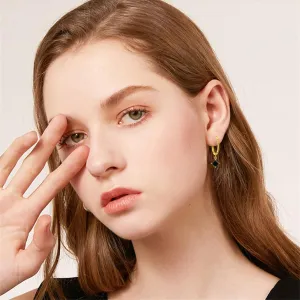 Cute CZ Square Dangle Hoop Earrings for Women Gold Plated Titanium steel Small Geometric Dangling Hoops Colorful Rhinestone Drop Earring Chic Jewelry