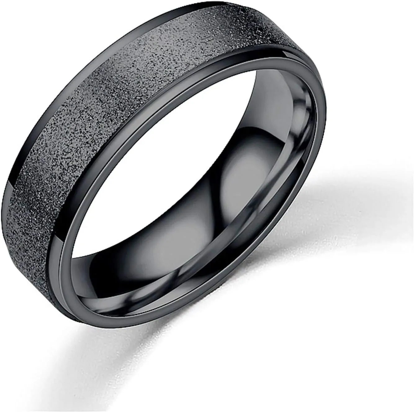 Cute Matching Rings, Metal Couple Rings Stainless Steel Matte Band Stepped Edges Rose Gold & Black Rings Valentine's Jewelry Size 6-12