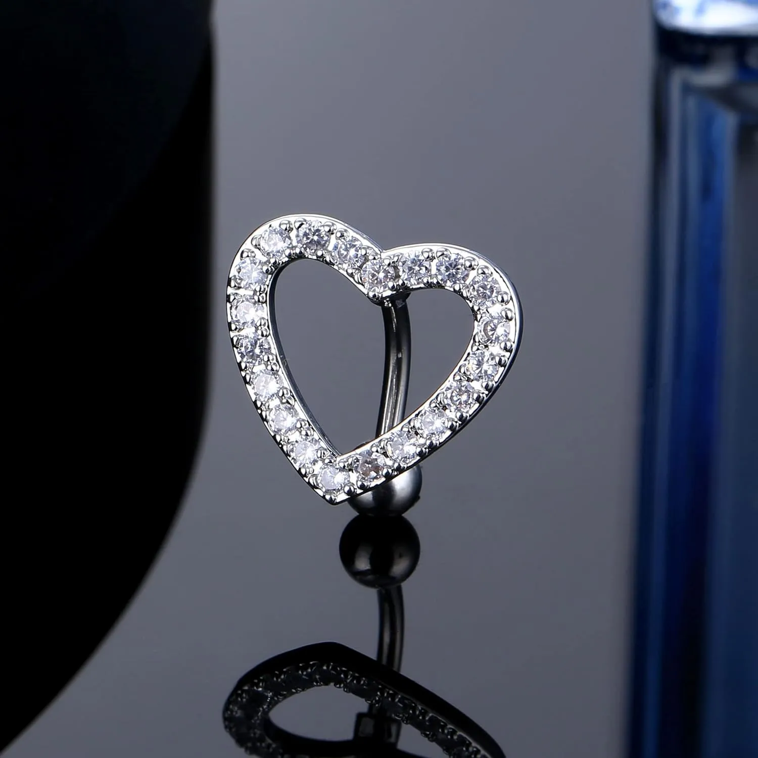 Cute Silver Heart Belly Button Rings for Women Dazzling Zircon Belly Button Rings Dangle Navel Piercing Jewelry