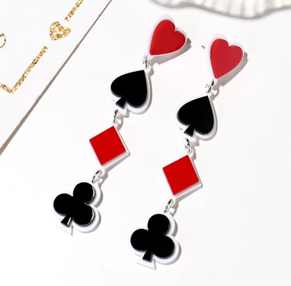 CutieJewelry Dangle Poker Party Unique Players Big Card Earrings
