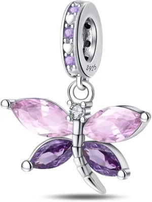 CYCUFF 925 Sterling Silver Charms Suitable for Bracelets Charms Beads, Charm Necklaces Jewellery Gift for Women Family Friends (Dragonfly Zirconia Charm)