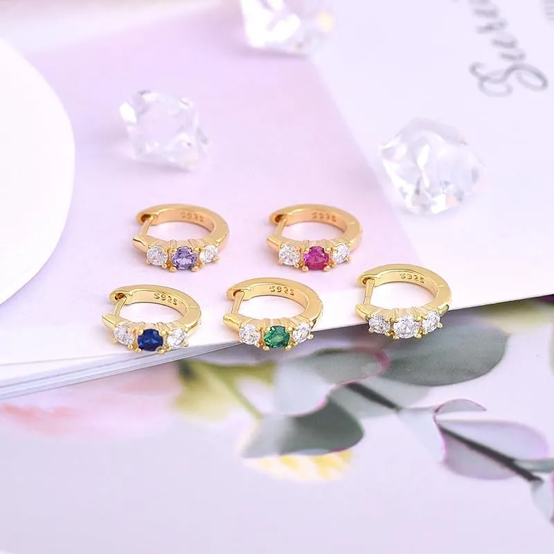 CZ Cuff Huggie Hoop Earrings for Women Silver Post Cubic Zirconia Minimalist Hinged Hoop Jewelry