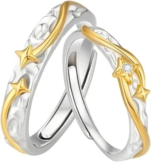 CZ Meteor Shower Matching Couple Ring Set for Women Mens S925 Sterling Silver Dainty Crystal Luck Star Promise Love Open Wedding Finger Bands Rings Statement Valentine Day Jewelry Gifts with Box
