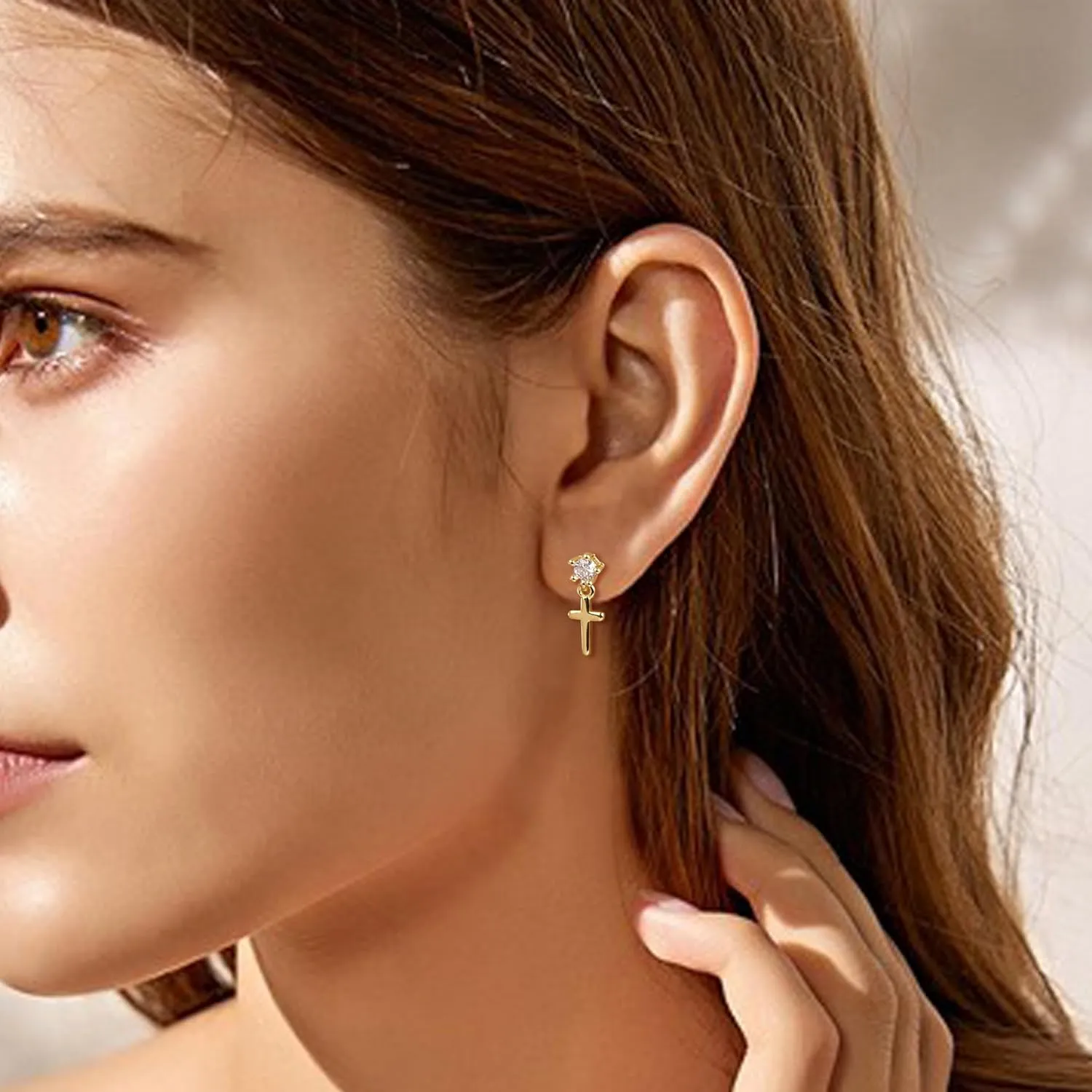 CZ Stud Dangle Earrings Silver Gold Plated Earrings with Pendant Star Moon Cross Triple Cz Teardrop Cloud Lightning Drop Elegant Jewelry