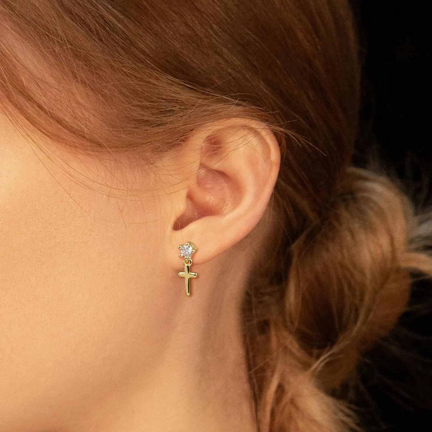 CZ Stud Dangle Earrings Silver Gold Plated Earrings with Pendant Star Moon Cross Triple Cz Teardrop Cloud Lightning Drop Elegant Jewelry