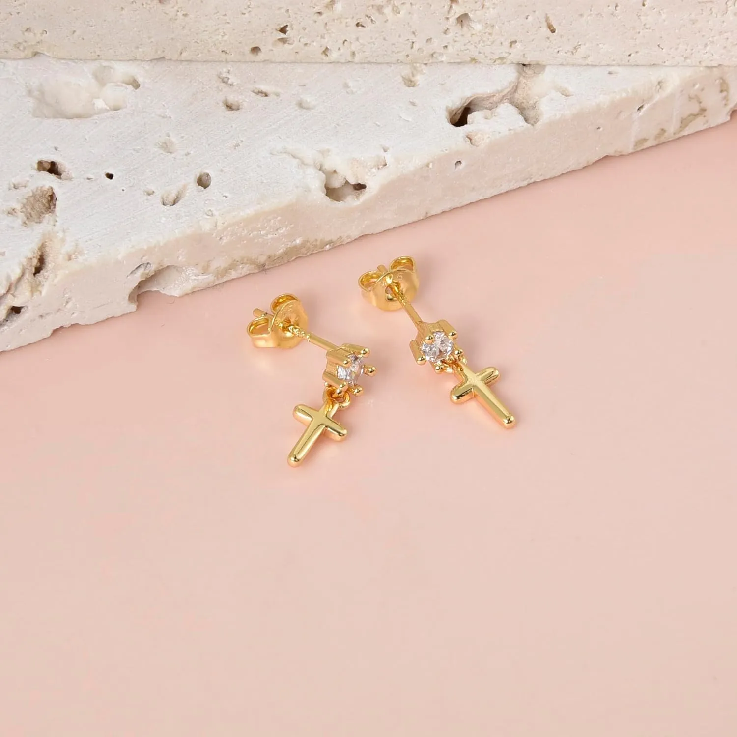 CZ Stud Dangle Earrings Silver Gold Plated Earrings with Pendant Star Moon Cross Triple Cz Teardrop Cloud Lightning Drop Elegant Jewelry