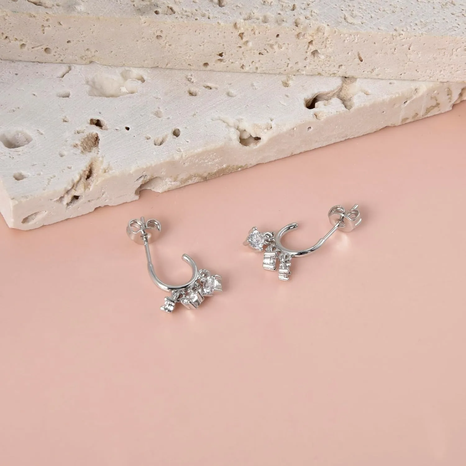 CZ Stud Dangle Earrings Silver Gold Plated Earrings with Pendant Star Moon Cross Triple Cz Teardrop Cloud Lightning Drop Elegant Jewelry