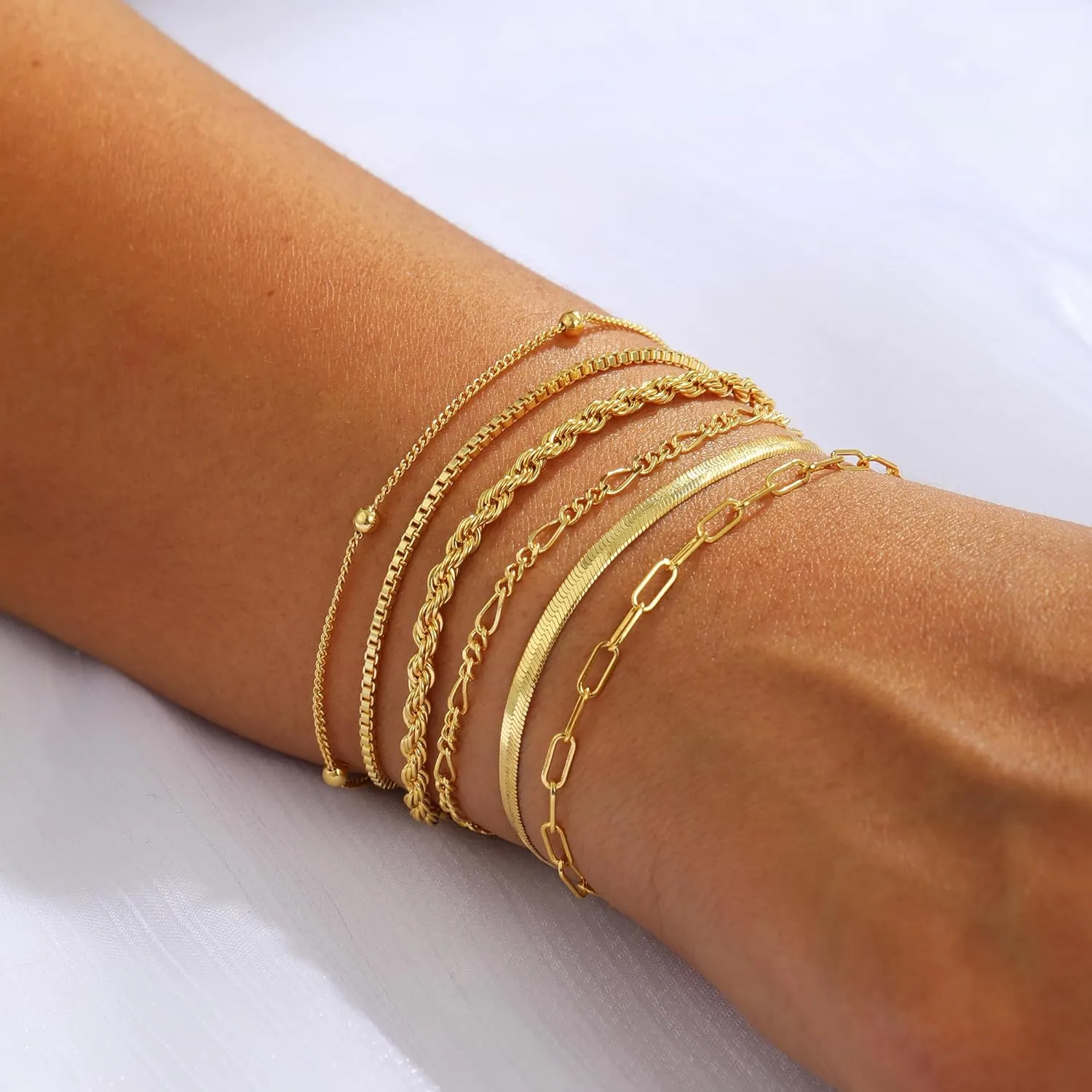Dainty 14K Gold Bracelets for Women - Waterproof Stackable Gold Bracelet Set - Perfect for Stylish Women