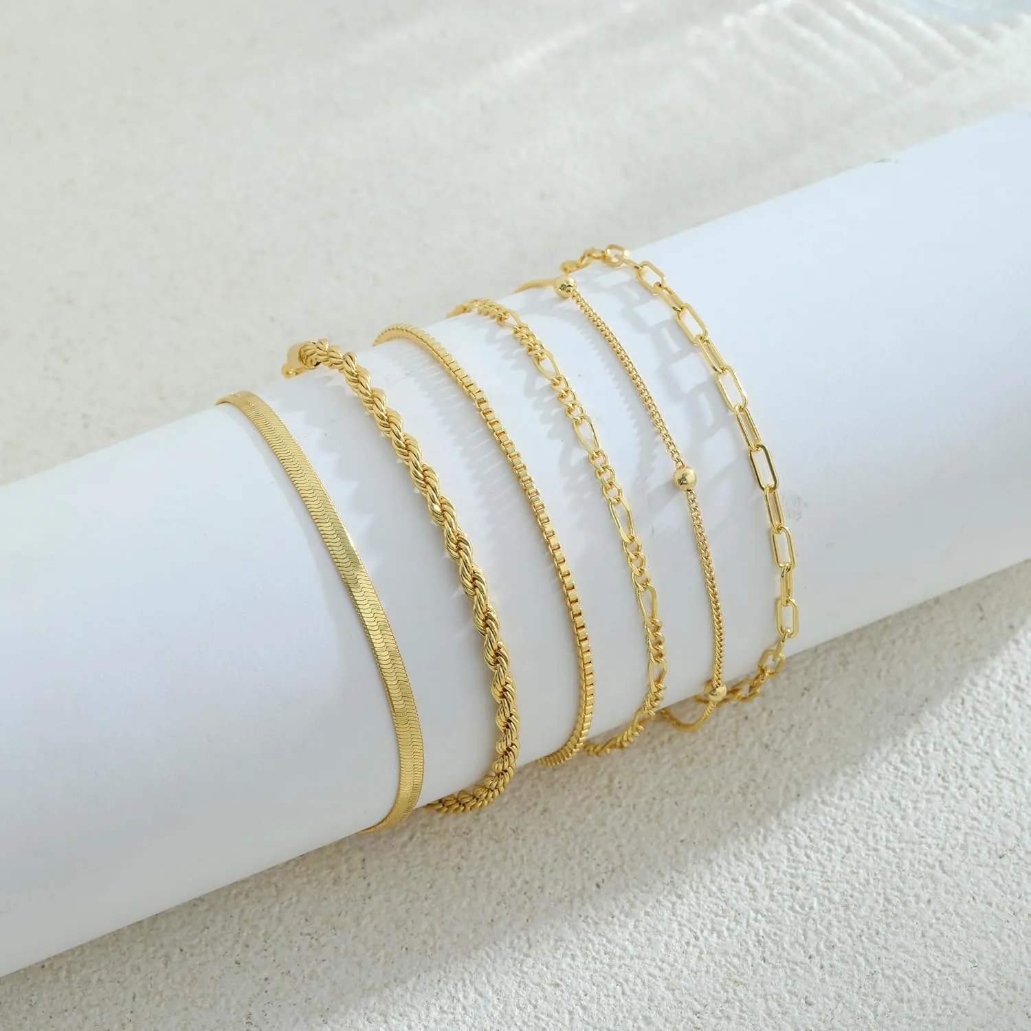 Dainty 14K Gold Bracelets for Women - Waterproof Stackable Gold Bracelet Set - Perfect for Stylish Women