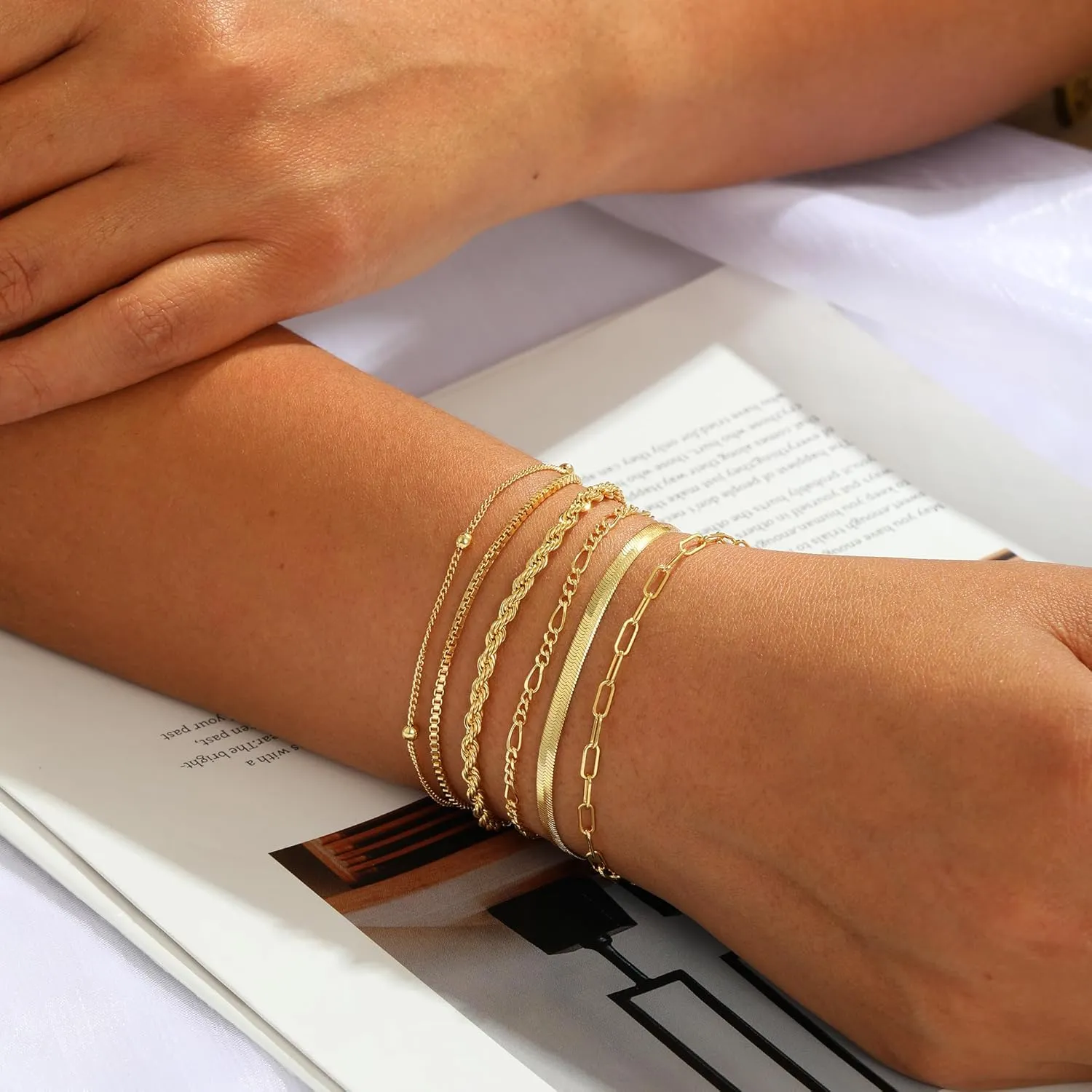 Dainty 14K Gold Bracelets for Women - Waterproof Stackable Gold Bracelet Set - Perfect for Stylish Women