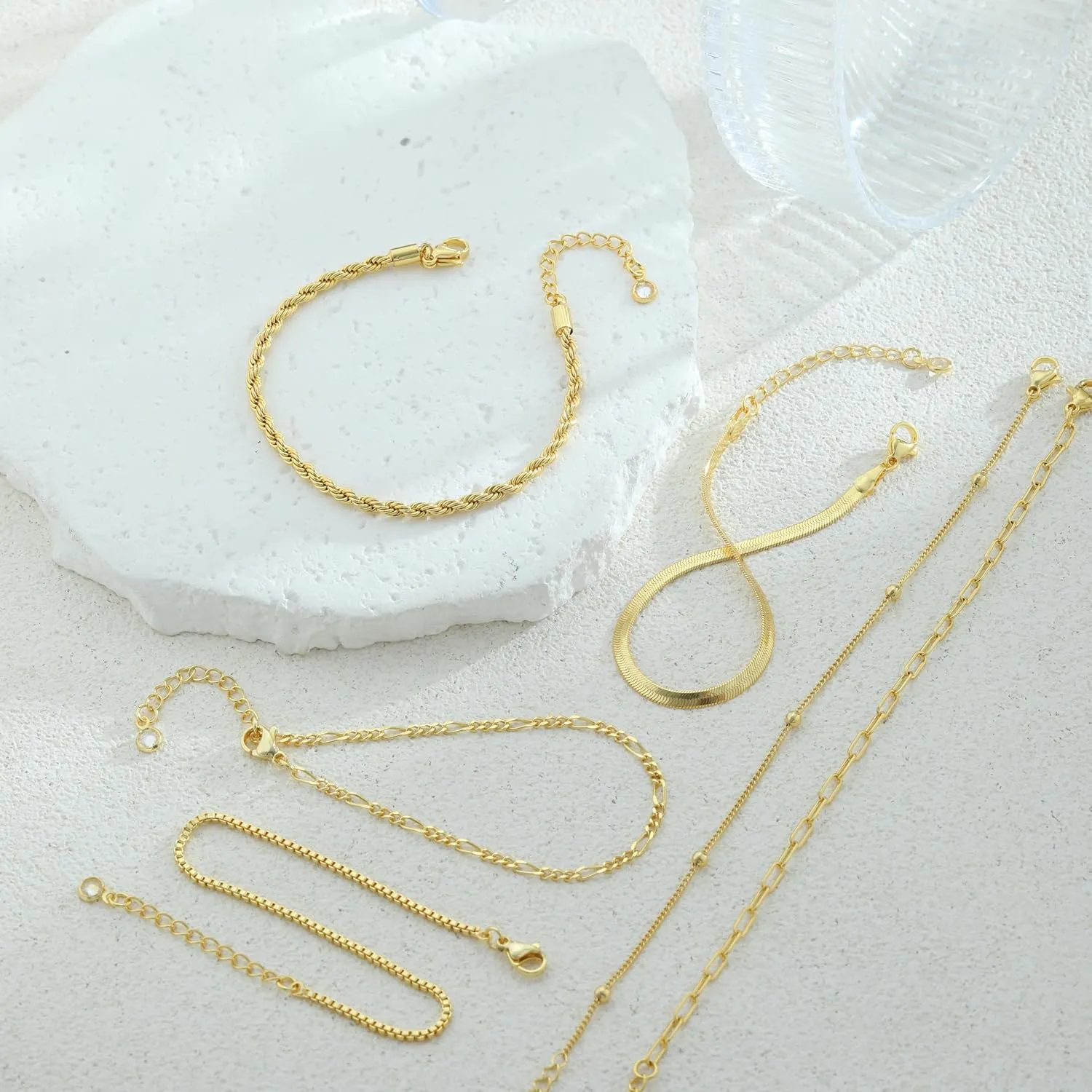 Dainty 14K Gold Bracelets for Women - Waterproof Stackable Gold Bracelet Set - Perfect for Stylish Women