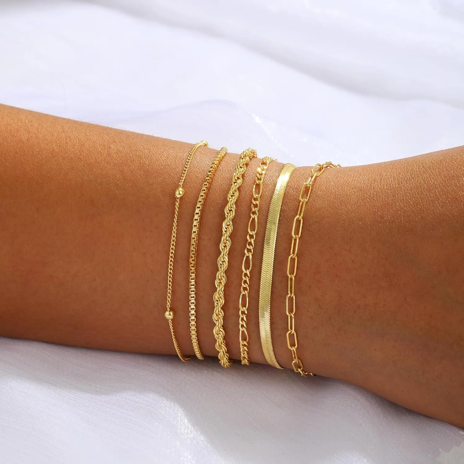 Dainty 14K Gold Bracelets for Women - Waterproof Stackable Gold Bracelet Set - Perfect for Stylish Women