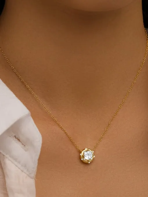 Dainty Round Solitaire 18K Gold Plated Sterling Silver Necklace KESLEY Matte Gold