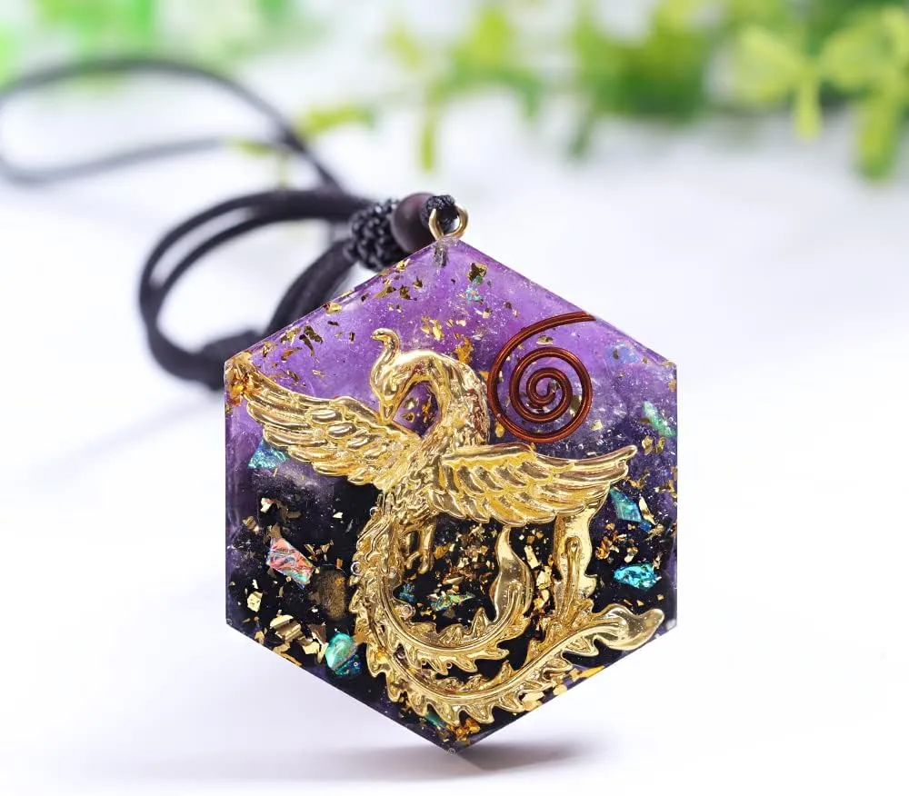 Day Day Up Phoenix Bird Pendant With Natural Agate Stone Necklace Orgone Pendant Rope Chain For Women Healing Crystal Jewelry Adjustable