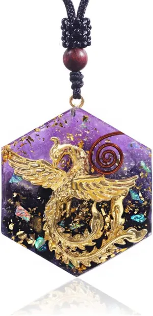 Day Day Up Phoenix Bird Pendant With Natural Agate Stone Necklace Orgone Pendant Rope Chain For Women Healing Crystal Jewelry Adjustable