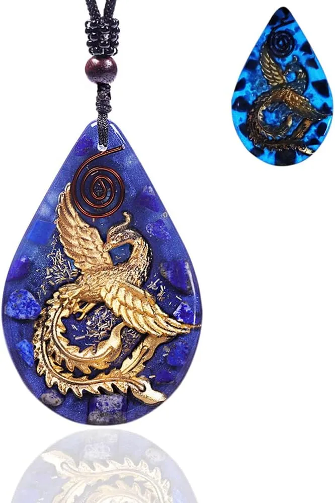 Day Day Up Phoenix Bird Pendant With Natural Agate Stone Necklace Orgone Pendant Rope Chain For Women Healing Crystal Jewelry Adjustable