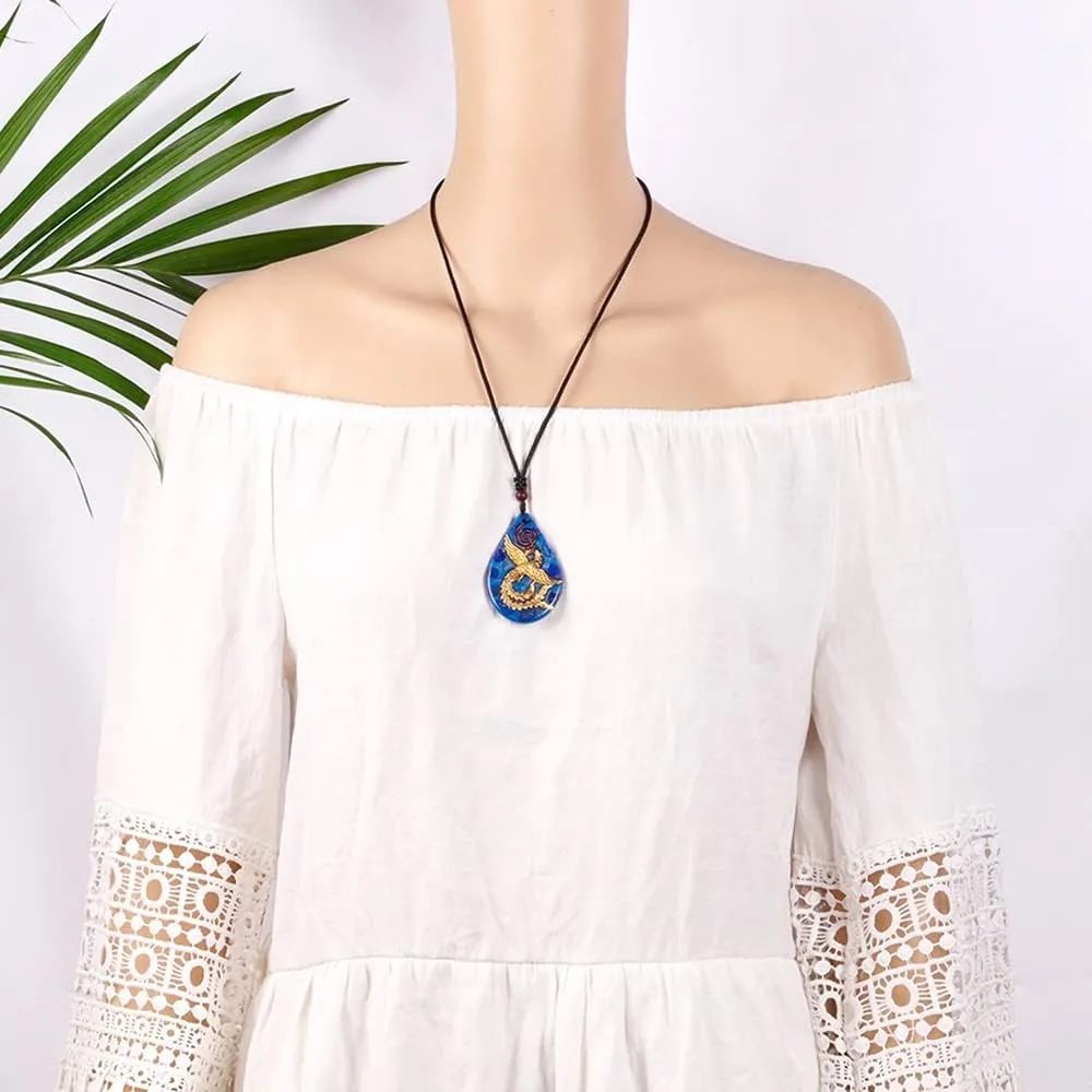 Day Day Up Phoenix Bird Pendant With Natural Agate Stone Necklace Orgone Pendant Rope Chain For Women Healing Crystal Jewelry Adjustable