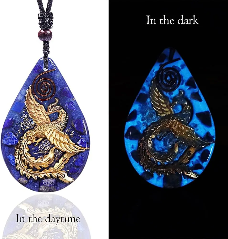 Day Day Up Phoenix Bird Pendant With Natural Agate Stone Necklace Orgone Pendant Rope Chain For Women Healing Crystal Jewelry Adjustable