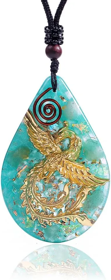 Day Day Up Phoenix Bird Pendant With Natural Agate Stone Necklace Orgone Pendant Rope Chain For Women Healing Crystal Jewelry Adjustable