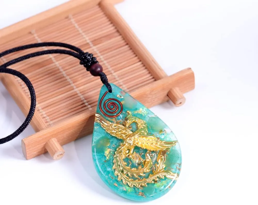 Day Day Up Phoenix Bird Pendant With Natural Agate Stone Necklace Orgone Pendant Rope Chain For Women Healing Crystal Jewelry Adjustable