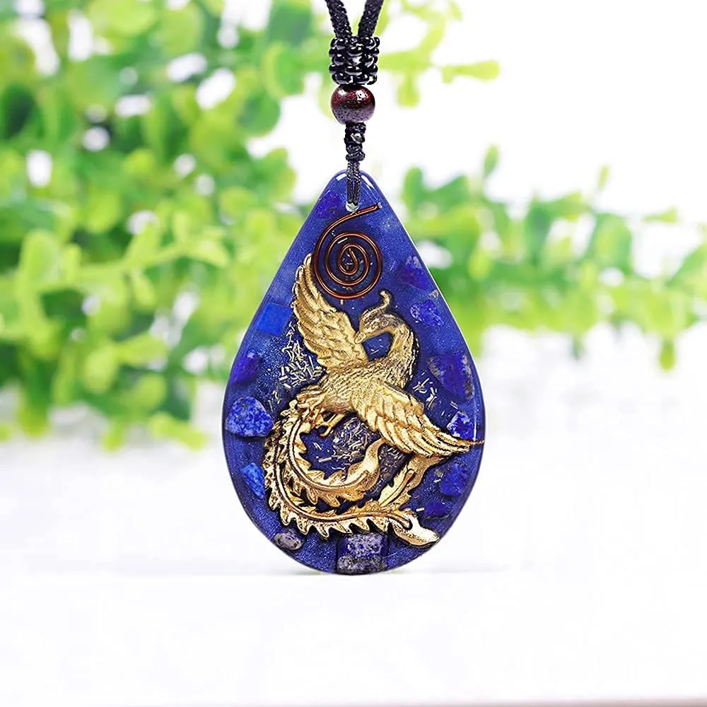 Day Day Up Phoenix Bird Pendant With Natural Agate Stone Necklace Orgone Pendant Rope Chain For Women Healing Crystal Jewelry Adjustable