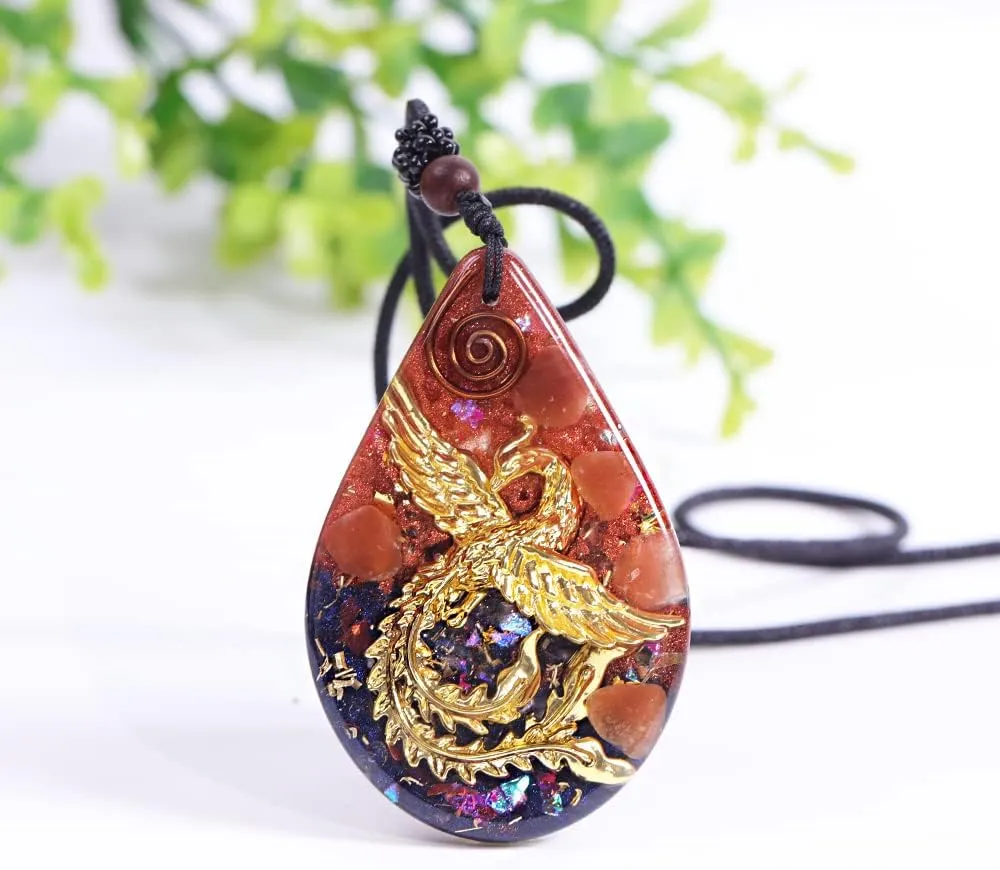 Day Day Up Phoenix Bird Pendant With Natural Agate Stone Necklace Orgone Pendant Rope Chain For Women Healing Crystal Jewelry Adjustable