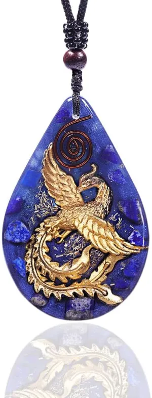 Day Day Up Phoenix Bird Pendant With Natural Agate Stone Necklace Orgone Pendant Rope Chain For Women Healing Crystal Jewelry Adjustable
