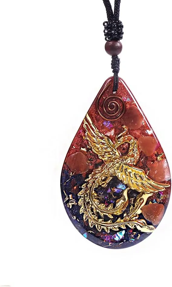 Day Day Up Phoenix Bird Pendant With Natural Agate Stone Necklace Orgone Pendant Rope Chain For Women Healing Crystal Jewelry Adjustable
