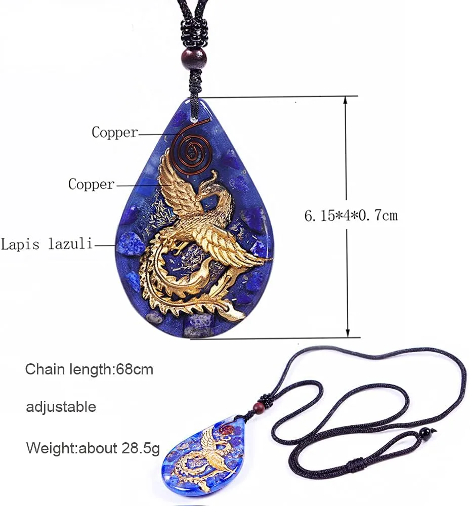 Day Day Up Phoenix Bird Pendant With Natural Agate Stone Necklace Orgone Pendant Rope Chain For Women Healing Crystal Jewelry Adjustable