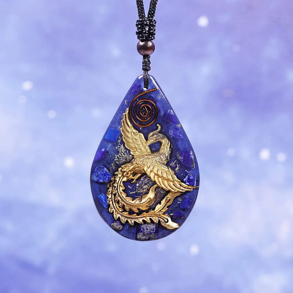 Day Day Up Phoenix Bird Pendant With Natural Agate Stone Necklace Orgone Pendant Rope Chain For Women Healing Crystal Jewelry Adjustable