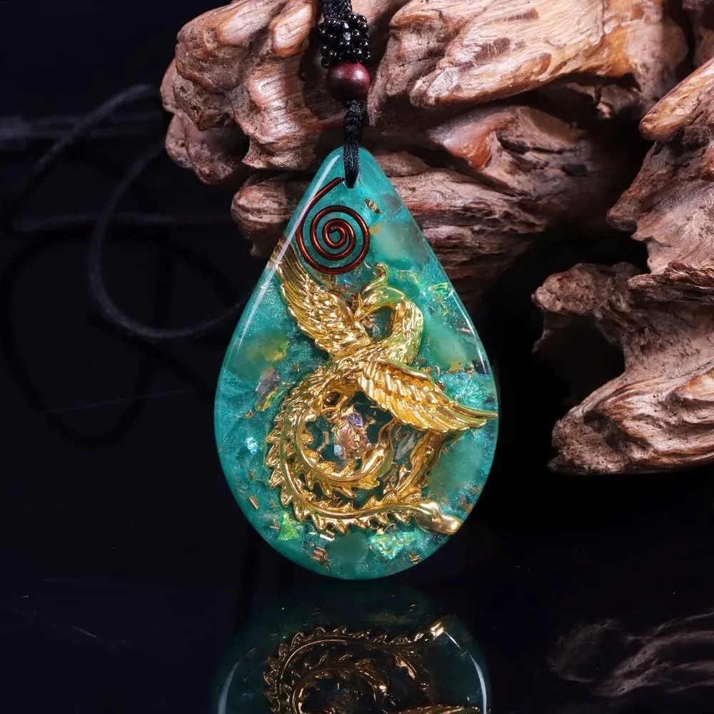 Day Day Up Phoenix Bird Pendant With Natural Agate Stone Necklace Orgone Pendant Rope Chain For Women Healing Crystal Jewelry Adjustable