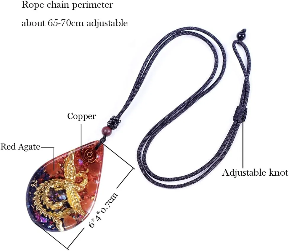 Day Day Up Phoenix Bird Pendant With Natural Agate Stone Necklace Orgone Pendant Rope Chain For Women Healing Crystal Jewelry Adjustable