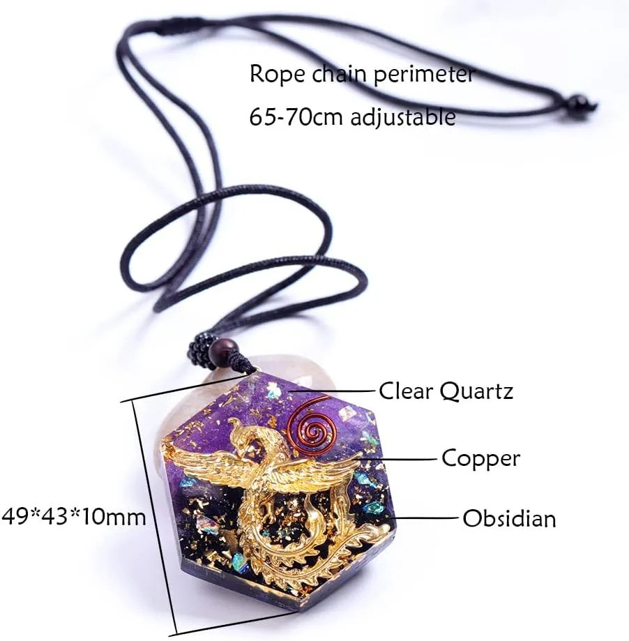 Day Day Up Phoenix Bird Pendant With Natural Agate Stone Necklace Orgone Pendant Rope Chain For Women Healing Crystal Jewelry Adjustable