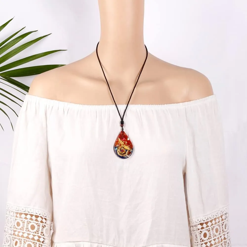 Day Day Up Phoenix Bird Pendant With Natural Agate Stone Necklace Orgone Pendant Rope Chain For Women Healing Crystal Jewelry Adjustable