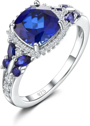DAYBYDAY Butterfly Birthstone Rings for Women, 925 Sterling Silver Created Gemstone 5A Cubic Zirconia Cushion/Marquise Engagement Ring, 2ct Halo Promise Rings for Her Anniversary Wedding Jewerly